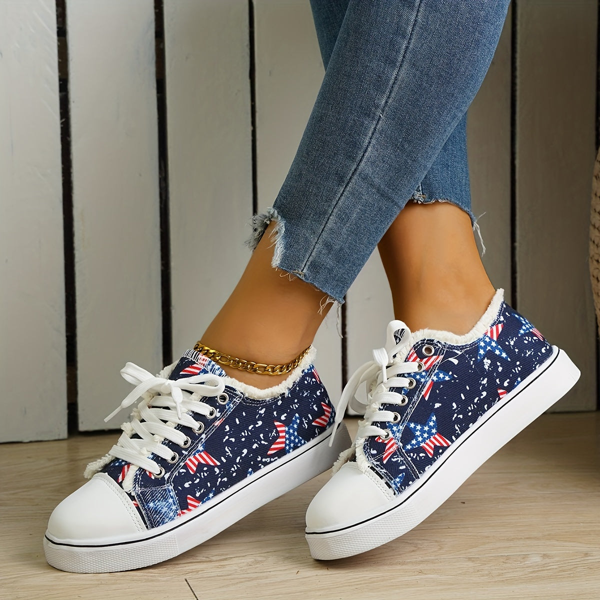 Women's Star Flag Pattern Canvas Sneakers for 4th of July
