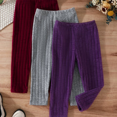 3 Pack Ribbed Long Pants for Girls, Comfy Sweatpants for Sports