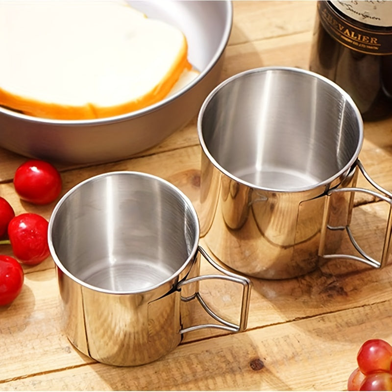 4pcs Stainless Steel Camping Mugs With Foldable Handle