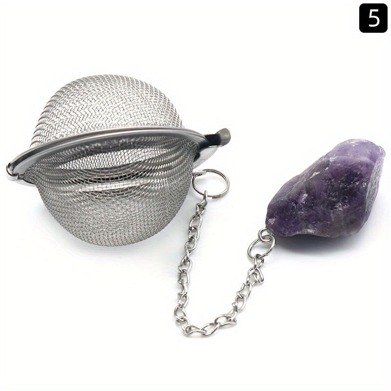 Stainless Steel Tea Infuser Ball Strainer with Healing Stones Rose Quartz