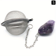 Stainless Steel Tea Infuser Ball Strainer with Healing Stones Rose Quartz