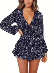 Ruffle Layered Romper Long Sleeve Jumpsuit