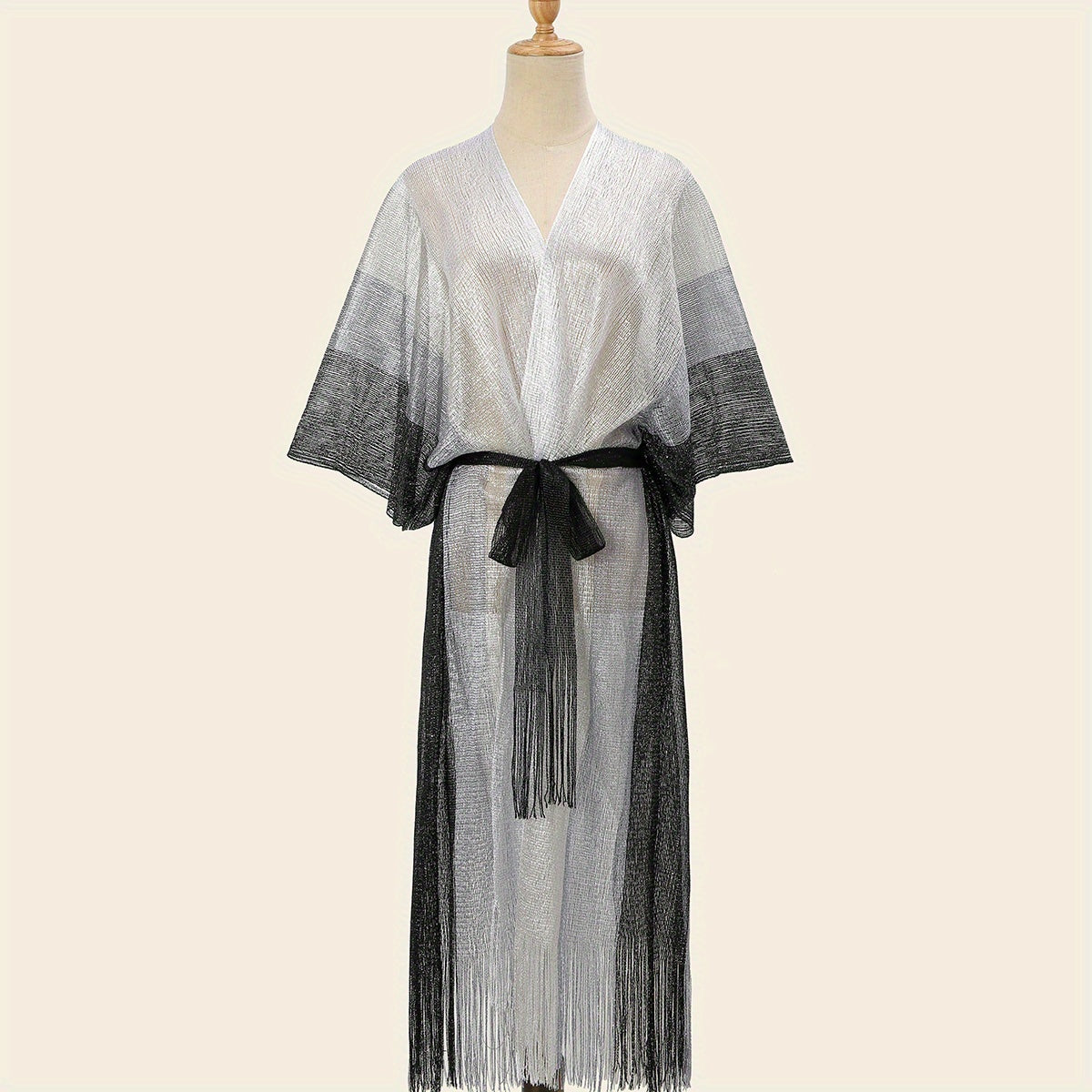 Hollow Out Sunscreen Fringed Long Shawl Lace Up Large Wraps