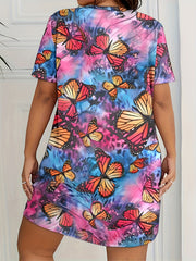  Tie Dye & Butterfly Print Tee Sleep Dress