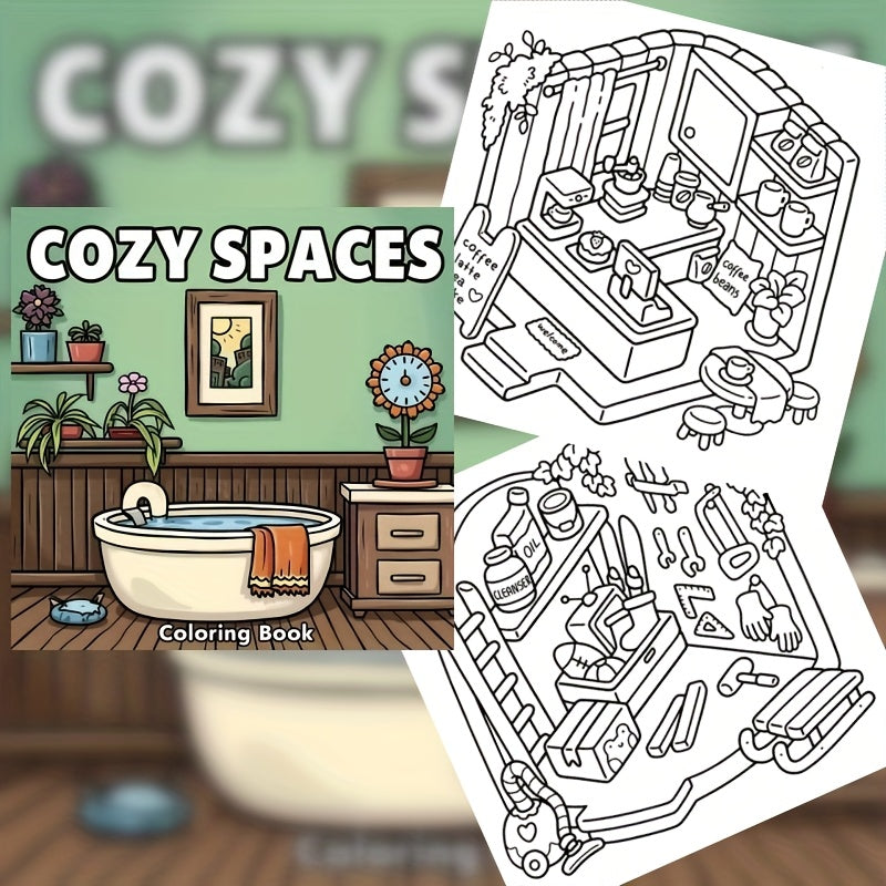Relaxing Bathroom Scene Adult Coloring Book