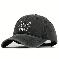 Cat Mom Baseball Cap Cotton Distressed Dad Hat for Women