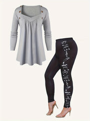  Sweetheart Neck Top with Music Note Print