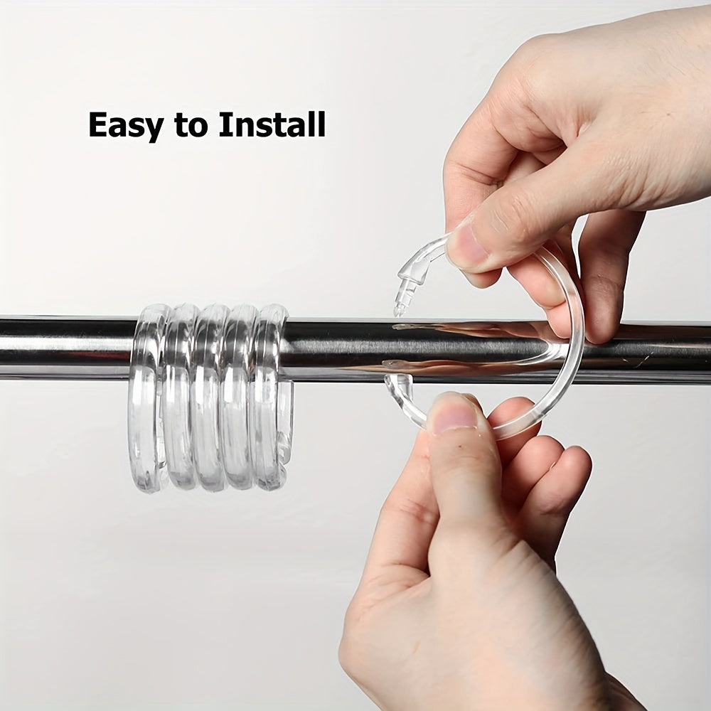 12pcs Plastic Shower Curtain Hooks Transparent Easy Install Bathroom Accessories