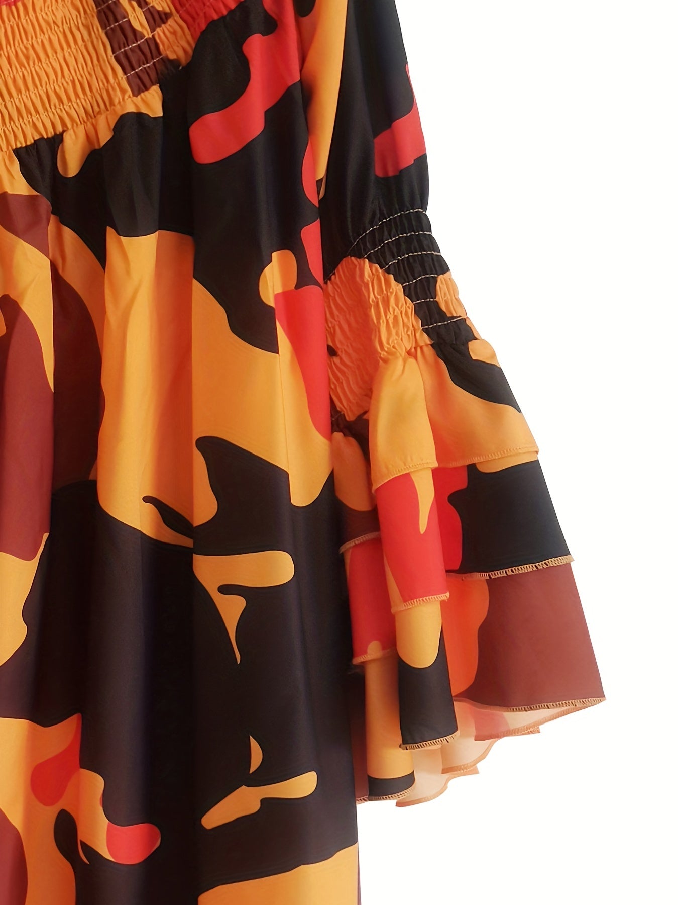  Abstract Print Off Shoulder Layered Sleeve Dress