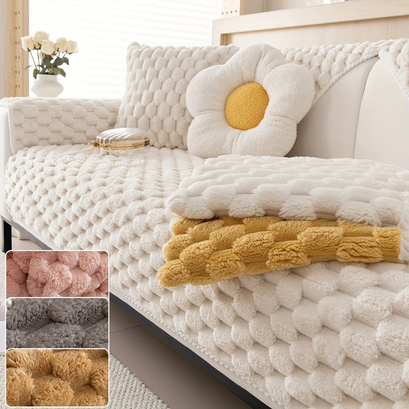 Plush Sofa Slipcover Non-slip Couch Cover Furniture Protector