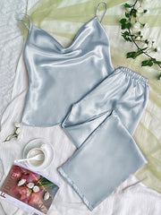 Satin Pajama Set V Neck Cami Top & Pants Women's Sleepwear