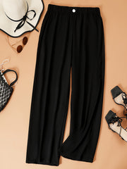  Wide Leg Trousers High Rise Elastic Button Detail