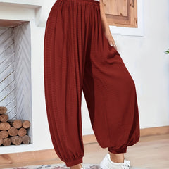  Solid Elastic High Rise Lantern Trousers