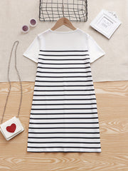Girls Casual Stripped Short Sleeve Dress