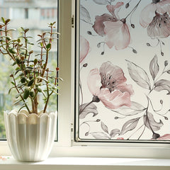 Waterproof Red Flower Printed Window Sticker - 47.24 x 15.75 inches
