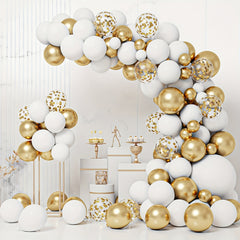Platinum Balloon Garland Arch Kit With Golden Confetti Balloons
