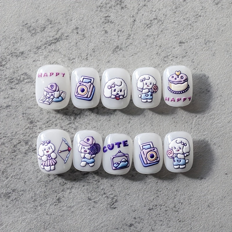 5D Embossed Dog Nail Stickers Self Adhesive Animal Nail Decals Pink
