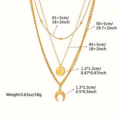 Vintage Style Golden Stainless Steel Necklace Set with Moon & Star Pendants