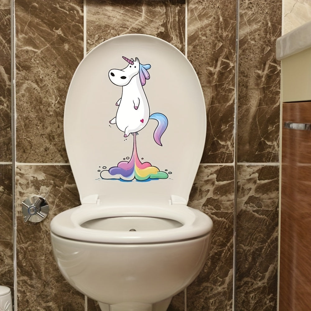 Funny Unicorn Toilet Lid Decal Bathroom Decor Sticker Moisture Proof Cover