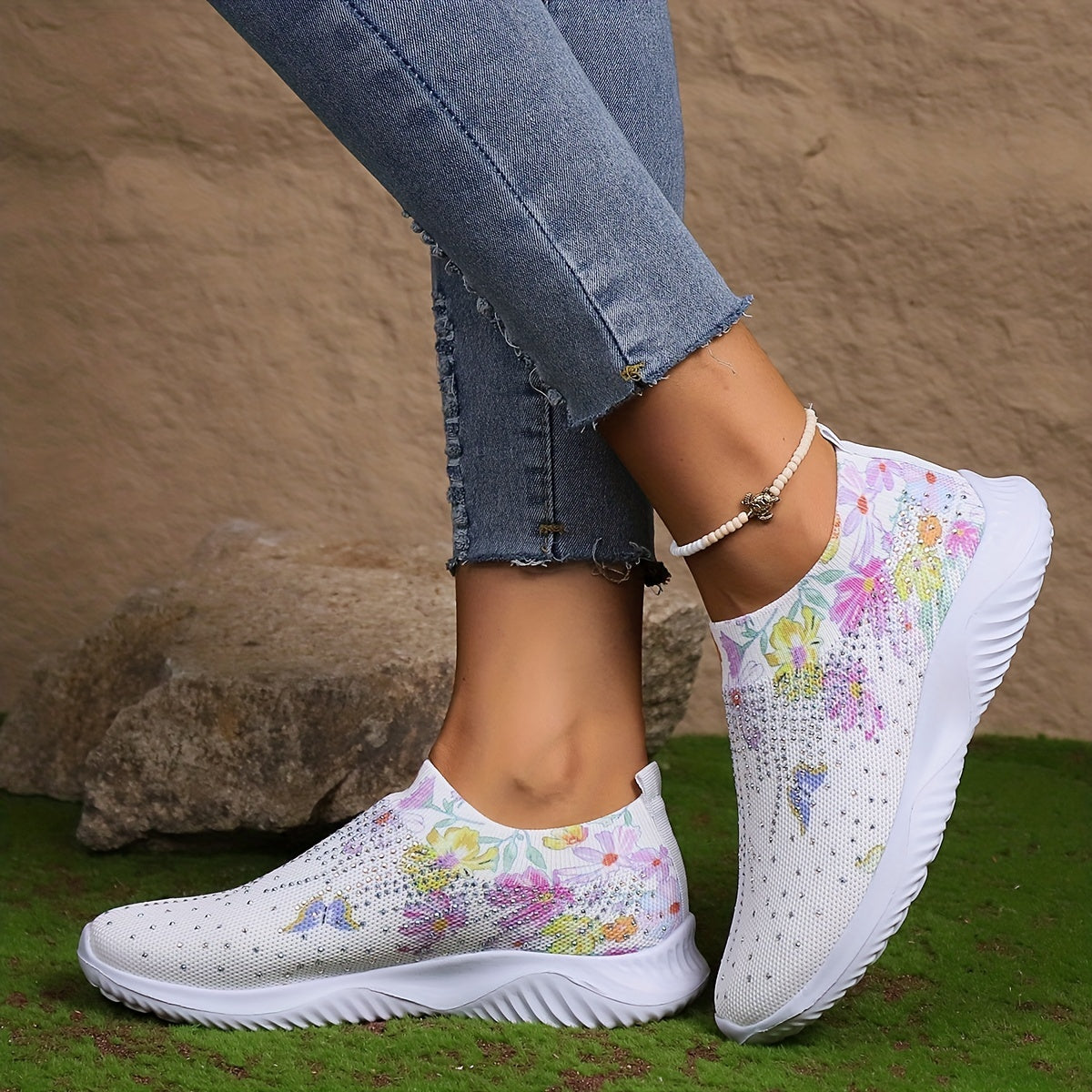 Women's Rhinestone Decor Sneakers Lightweight Outdoor Shoes