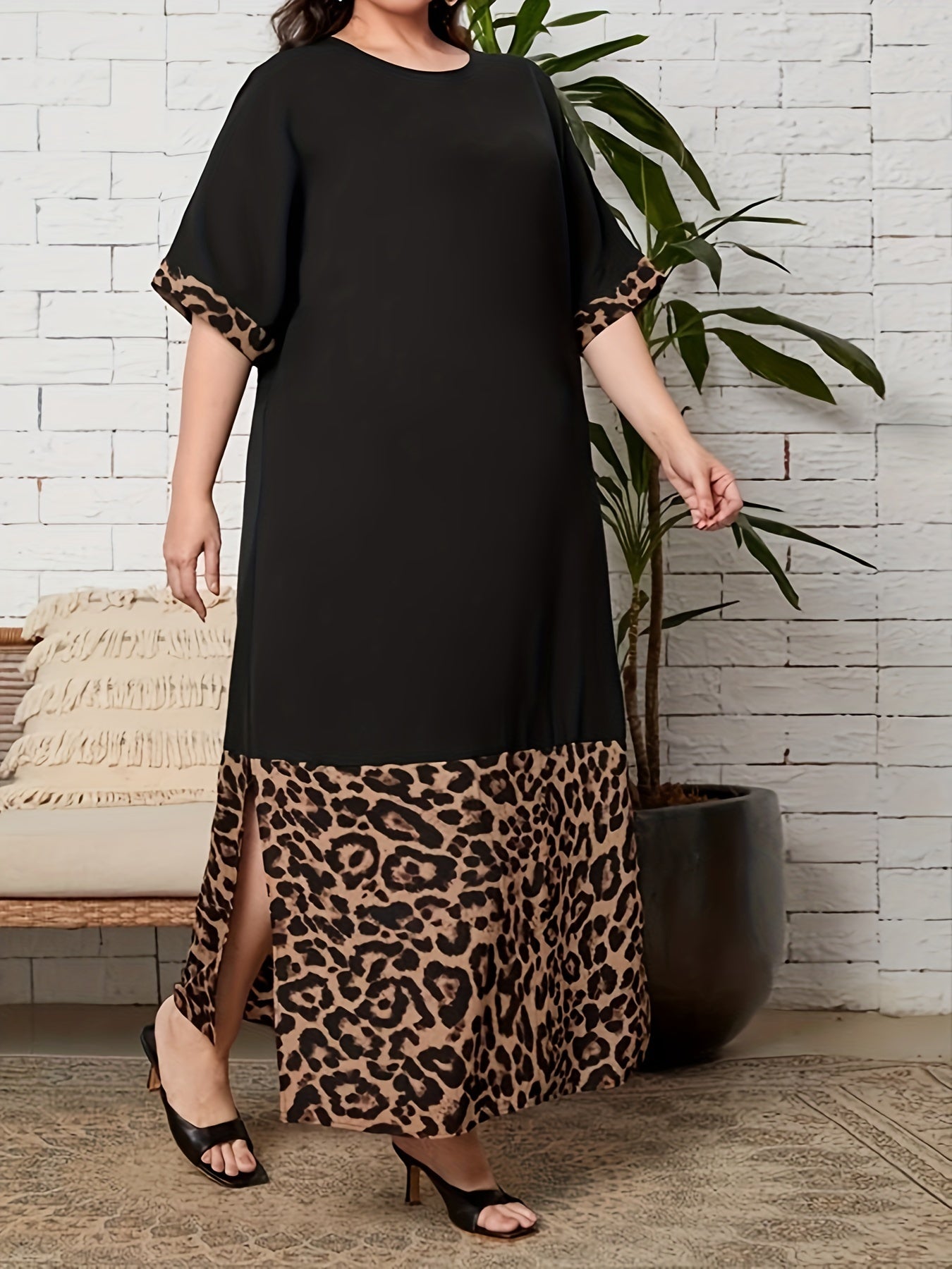  Colorblock Leopard Print Maxi Dress