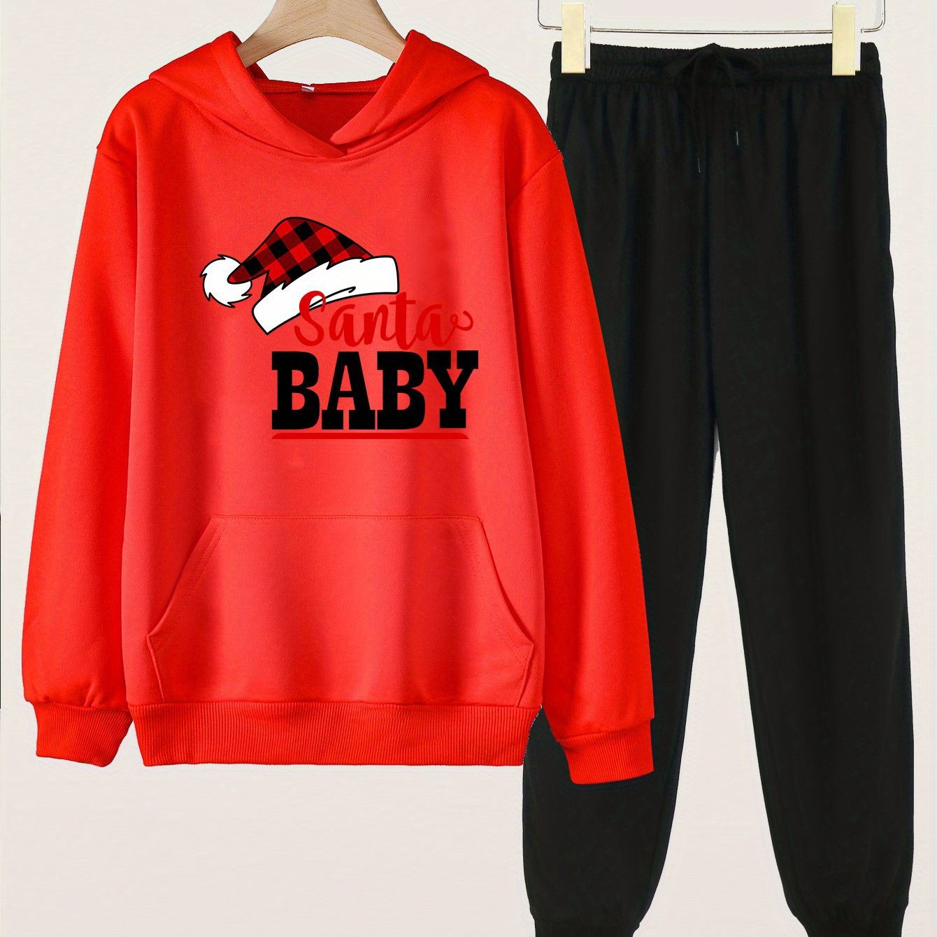 Girls 2pc Santa Baby Hooded Sweatshirt & Solid Sweatpants Set