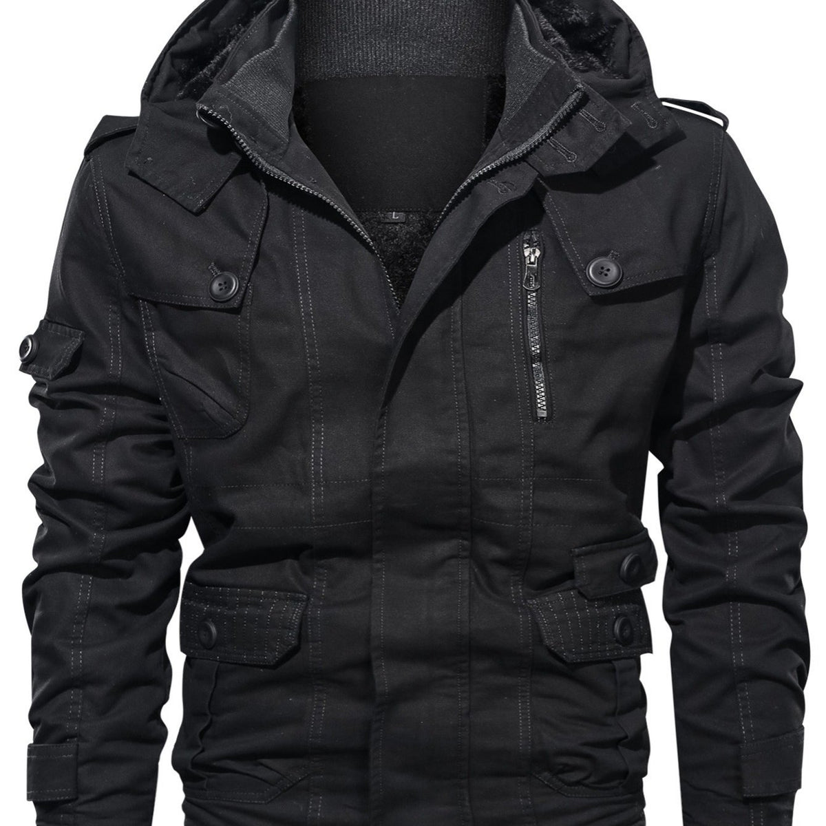Men's Fleece Warm Cargo Hooded Jacket Vintage Long Sleeves For Winter