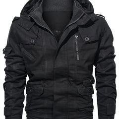 Men's Fleece Warm Cargo Hooded Jacket Vintage Long Sleeves For Winter