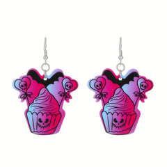 Heart Skull Bat Halloween Dangle Earrings Goth Style Ghost Ornaments