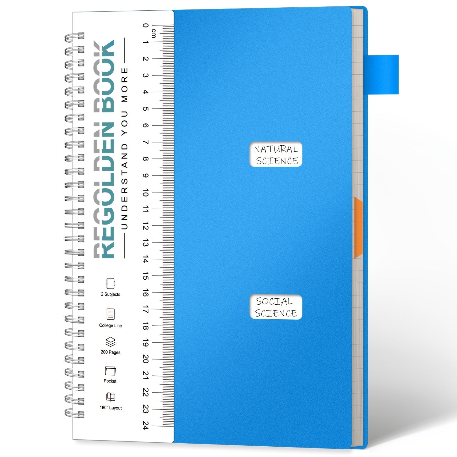 Ruled Spiral Notebook 200 Pages 7x10 w/ Pocket Dividers Ruler