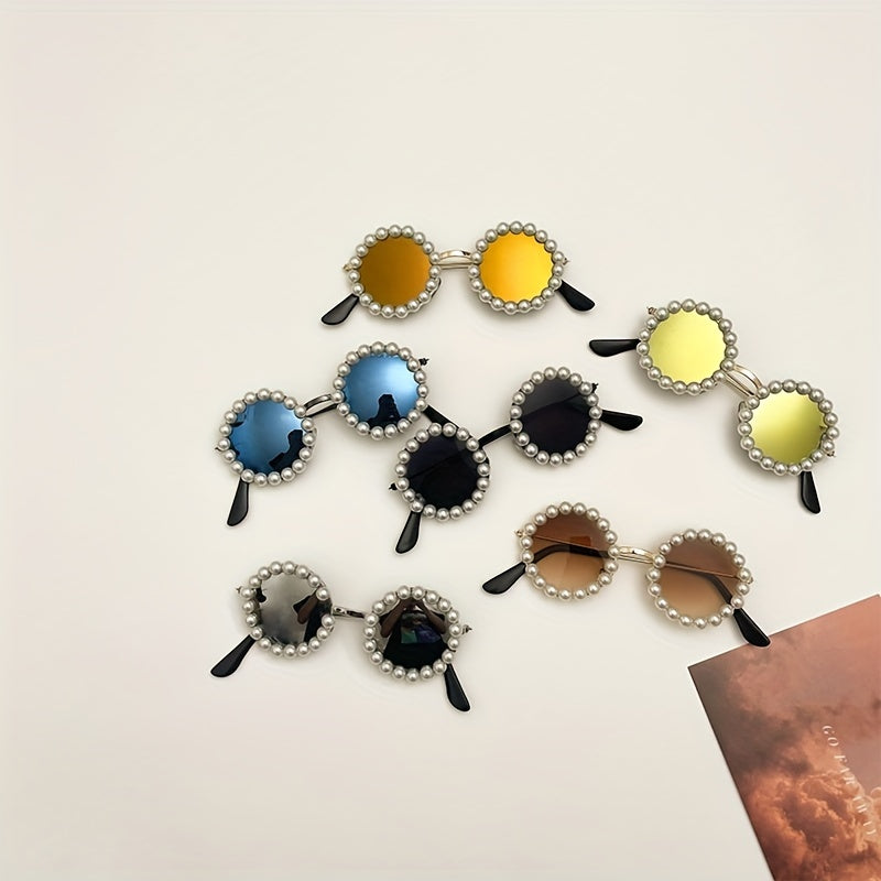 Kids Sun Protection Round Sunglasses with Faux Pearls