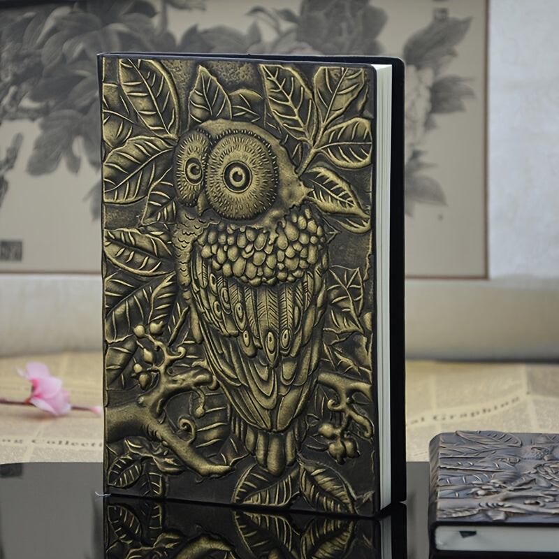 Vintage Embossed PU Leather Notebook Owl Patterned A5 Notebook