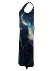  Butterfly Print Tank Maxi Dress with Pockets