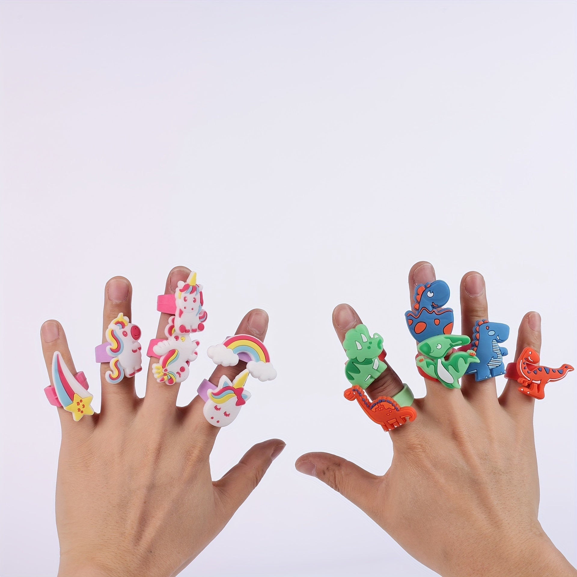 16pcs Silicone Ring Toy PVC Cartoon Unicorn Dinosaur Mermaid Soft