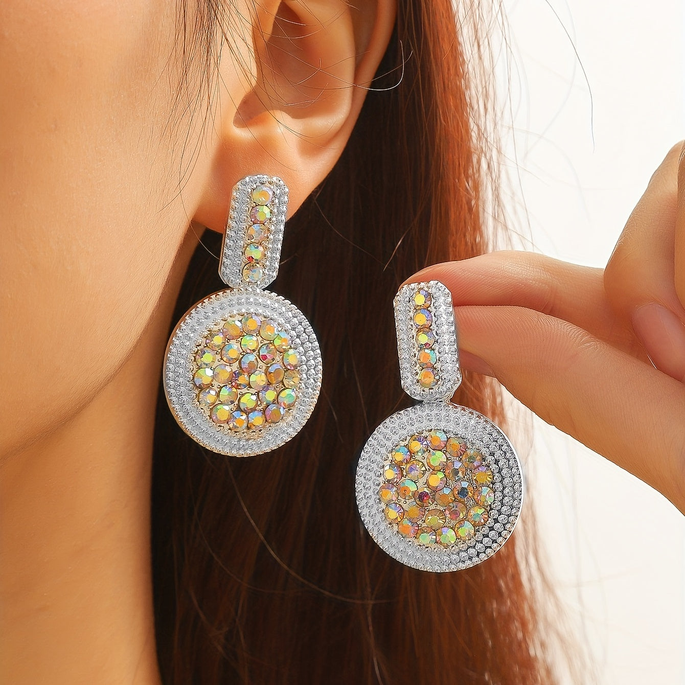 Alloy Geometric Round Earrings, Elegant Design