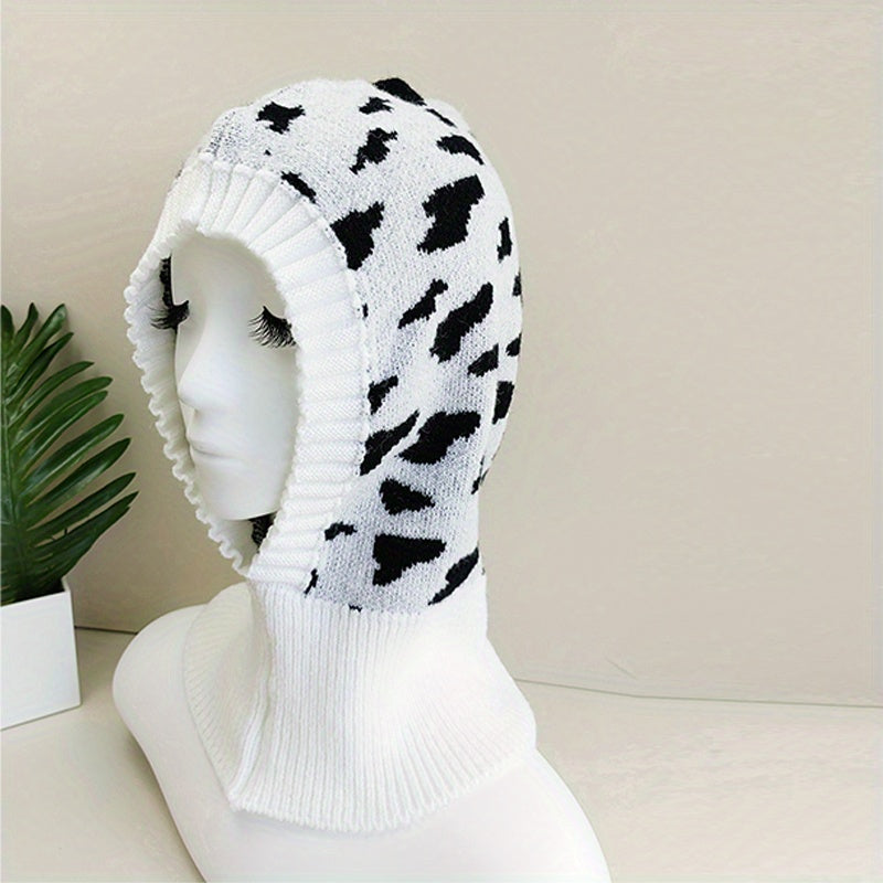 Milk Pattern Ruffles Knit Hat Elastic Warm Balaclava Hoodie Hats