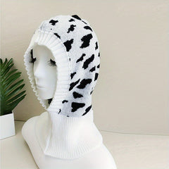 Milk Pattern Ruffles Knit Hat Elastic Warm Balaclava Hoodie Hats