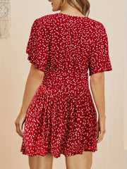  Heart Print Bell Sleeve Smock Dress