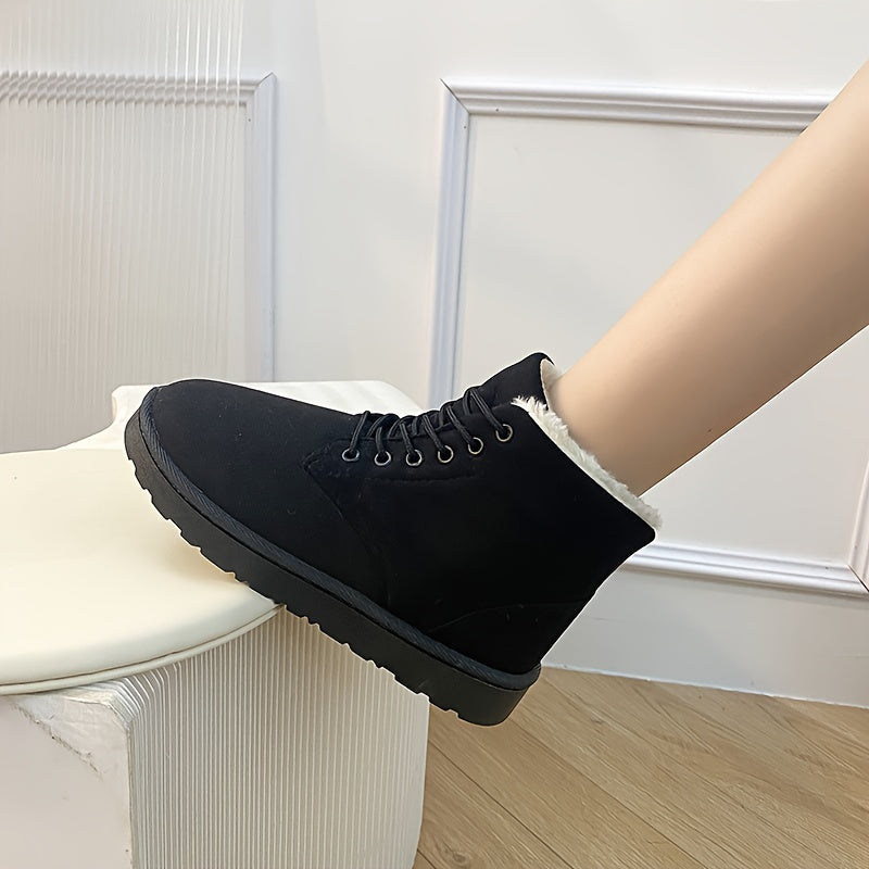 Women's Warm Fleece Ankle Snow Boots Winter Thermal Lace Up Non Slip Boots