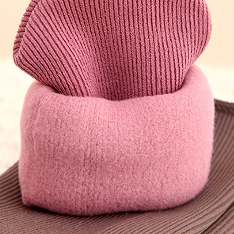 5 Pairs Plush Lined Socks Warm Ribbed Crew Women's Stockings