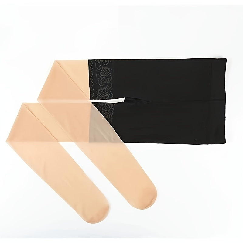 2 Pack Sheer Colorblock High Waist Pantyhose Footed Stockings