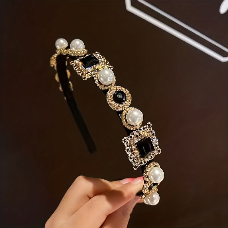 Rhinestone Head Hoop Faux Pearl Hair Band Headband Hair Accessories