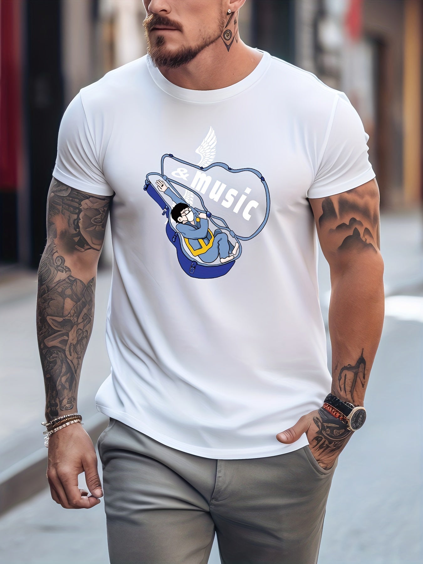 Men's Printed Leisure Sports T shirt Casual Stretch Tee Shirt