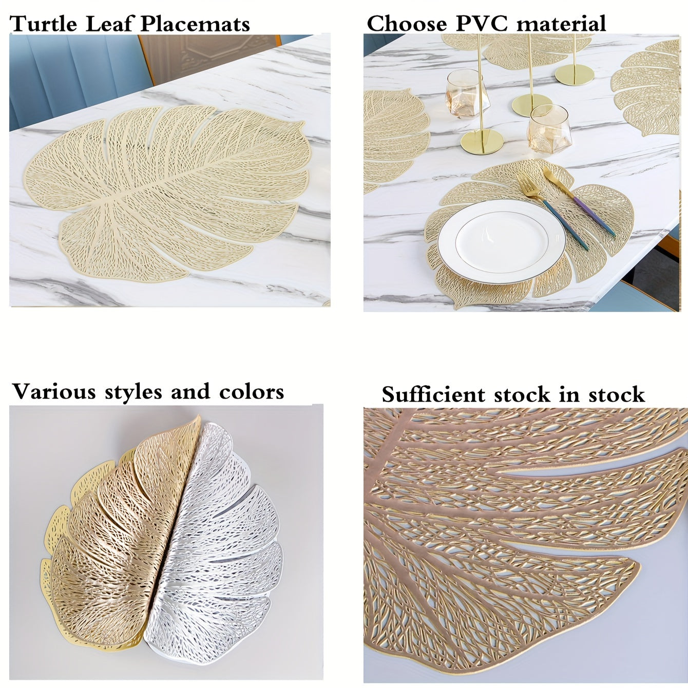 2pcs PVC Leaf Placemat Holloway Washable Reusable Non slip Heat Insulation Mat