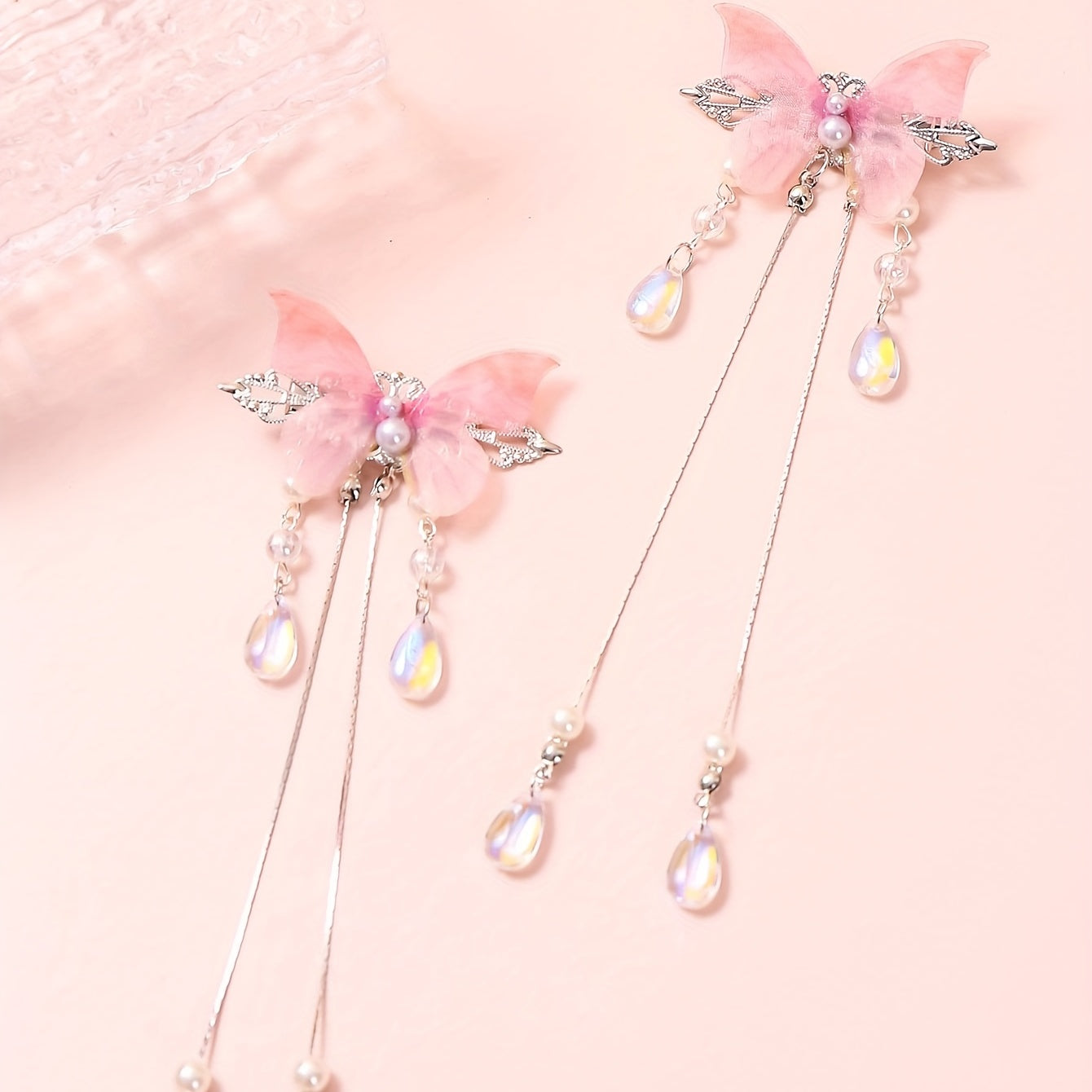 Gradient Butterfly Hair Clip Crystal Tassel Duck Billed Clip for Women Girls