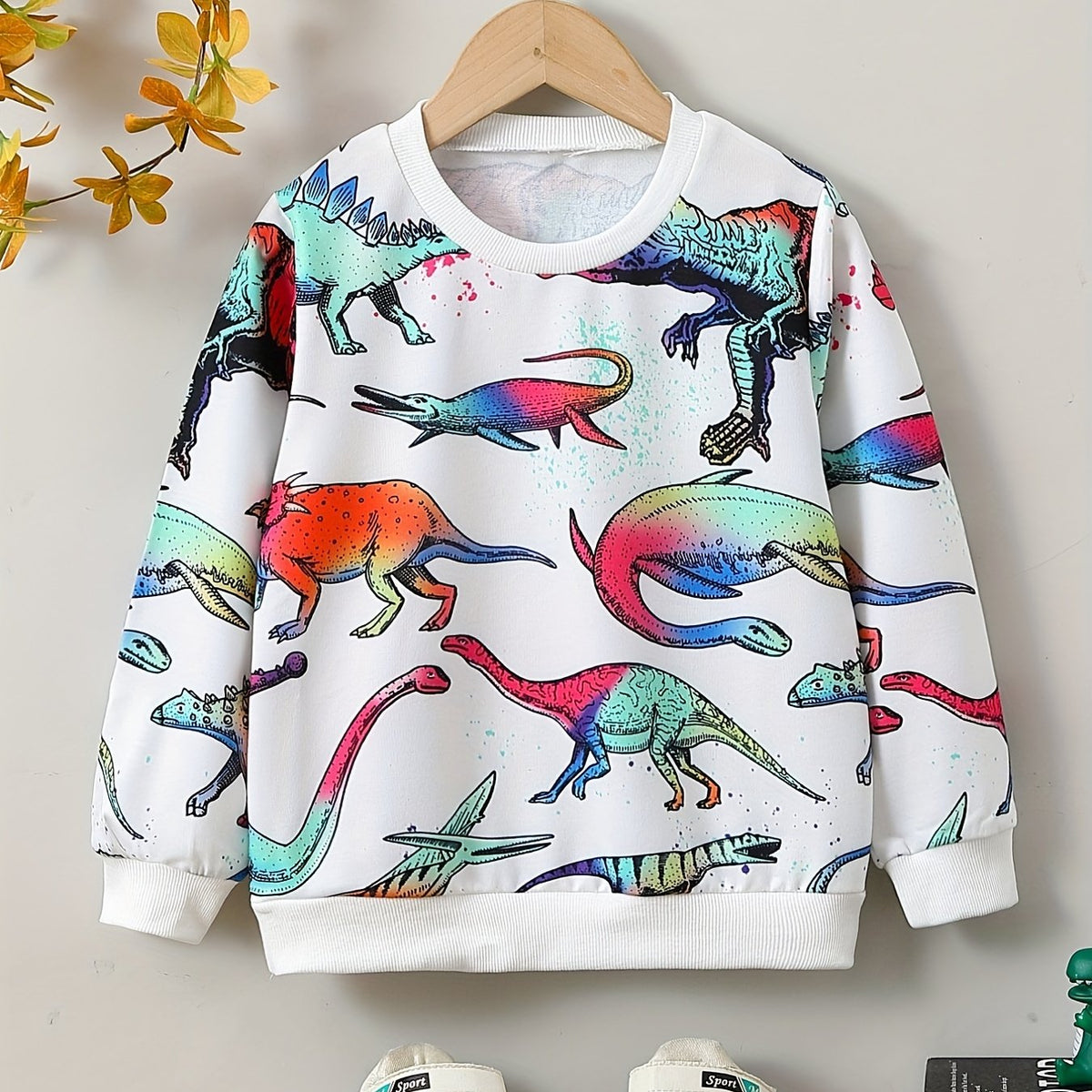 Colorful Dinosaurs Print Boys Pullover Sweatshirt Long Sleeve