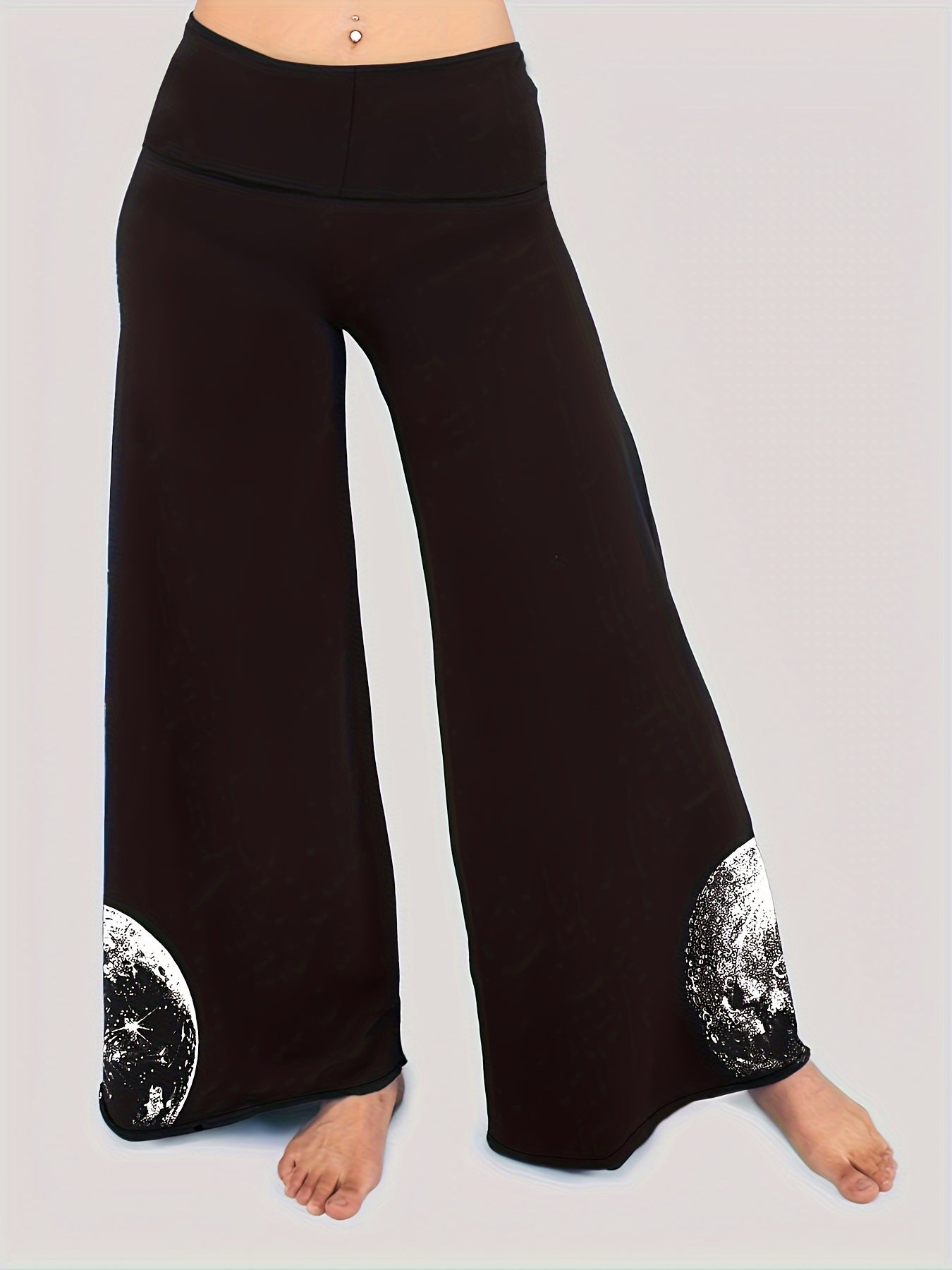 Women's Plus Moon Print Wide Waistband Wide Leg Medium Stretch Trousers