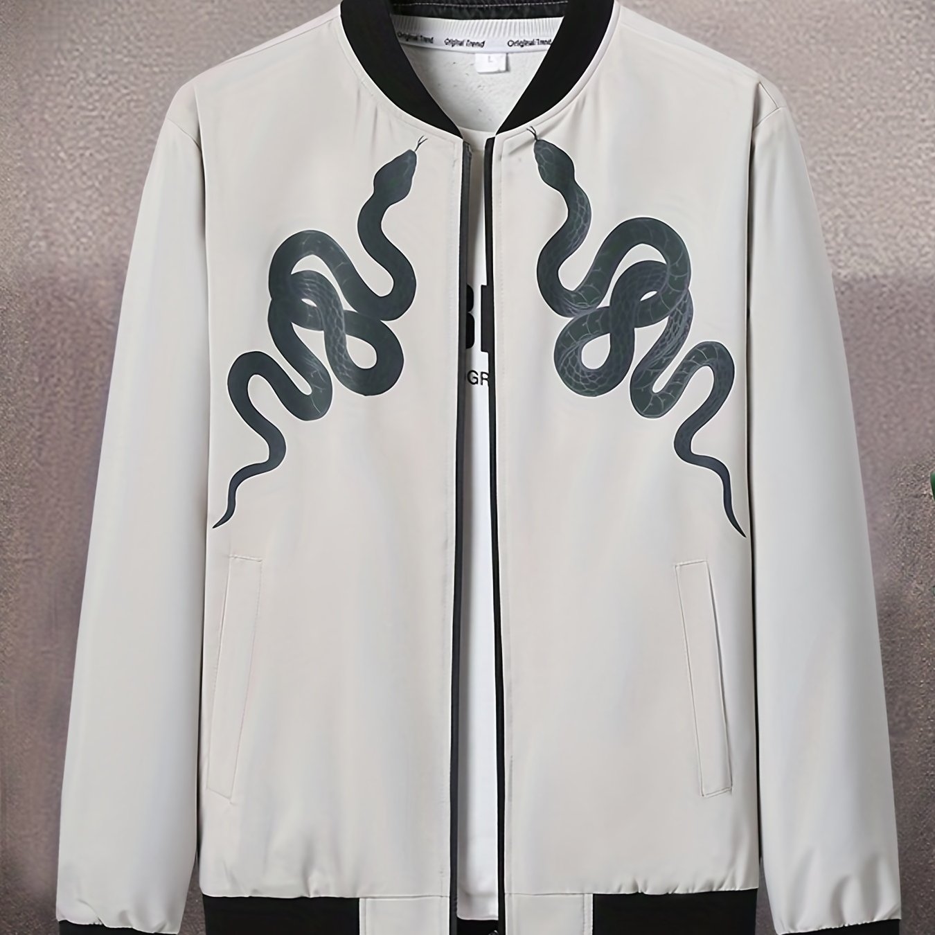 Men's Casual Snake Pattern Windbreaker Jacket Coat