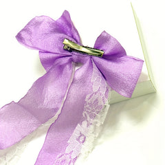 2pcs Purple Hair Band Bow Clip Set Lace Decor Barrette