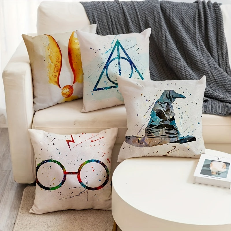4pcs Assorted Printed Linen Throw Pillow Covers